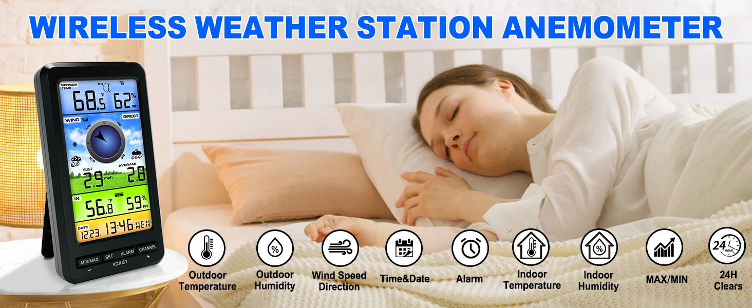Weather Station Wireless Indoor Outdoor with Remote Sensor with Wind Speed/Direc