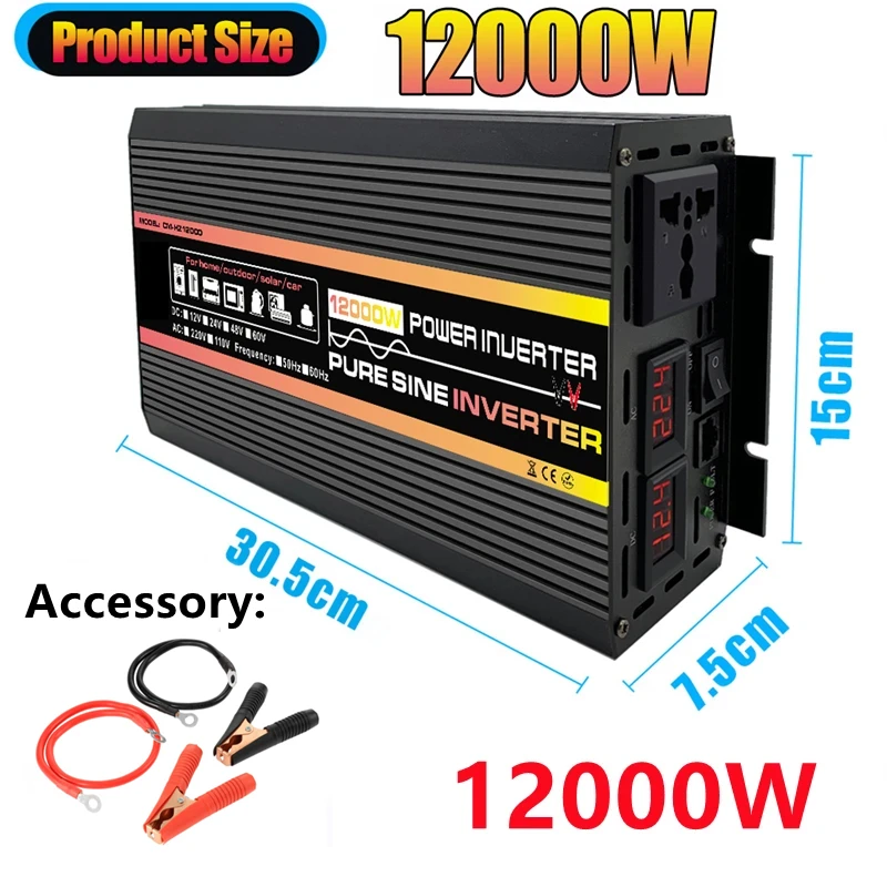 Description Picture 4 of item10000/12000W Pure Sine Wave DC12V-220V Converter Power Inverter Voltage Transformer Intelligent Digital Display Car Home Outdoor