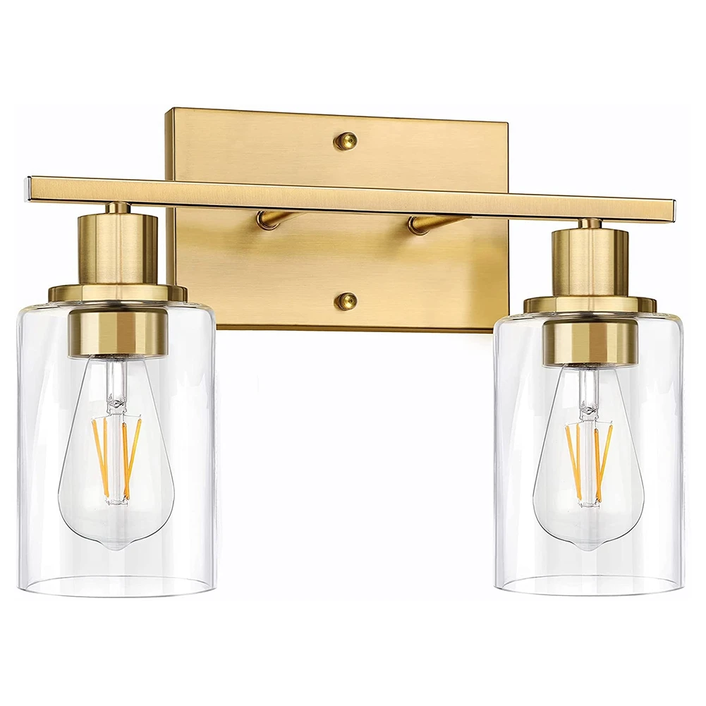 

2-Light Gold Bathroom Vanity Light Fixtures, Modern Wall Lighting with Clear Glass Shade, Brushed Wall Sconce Lighting