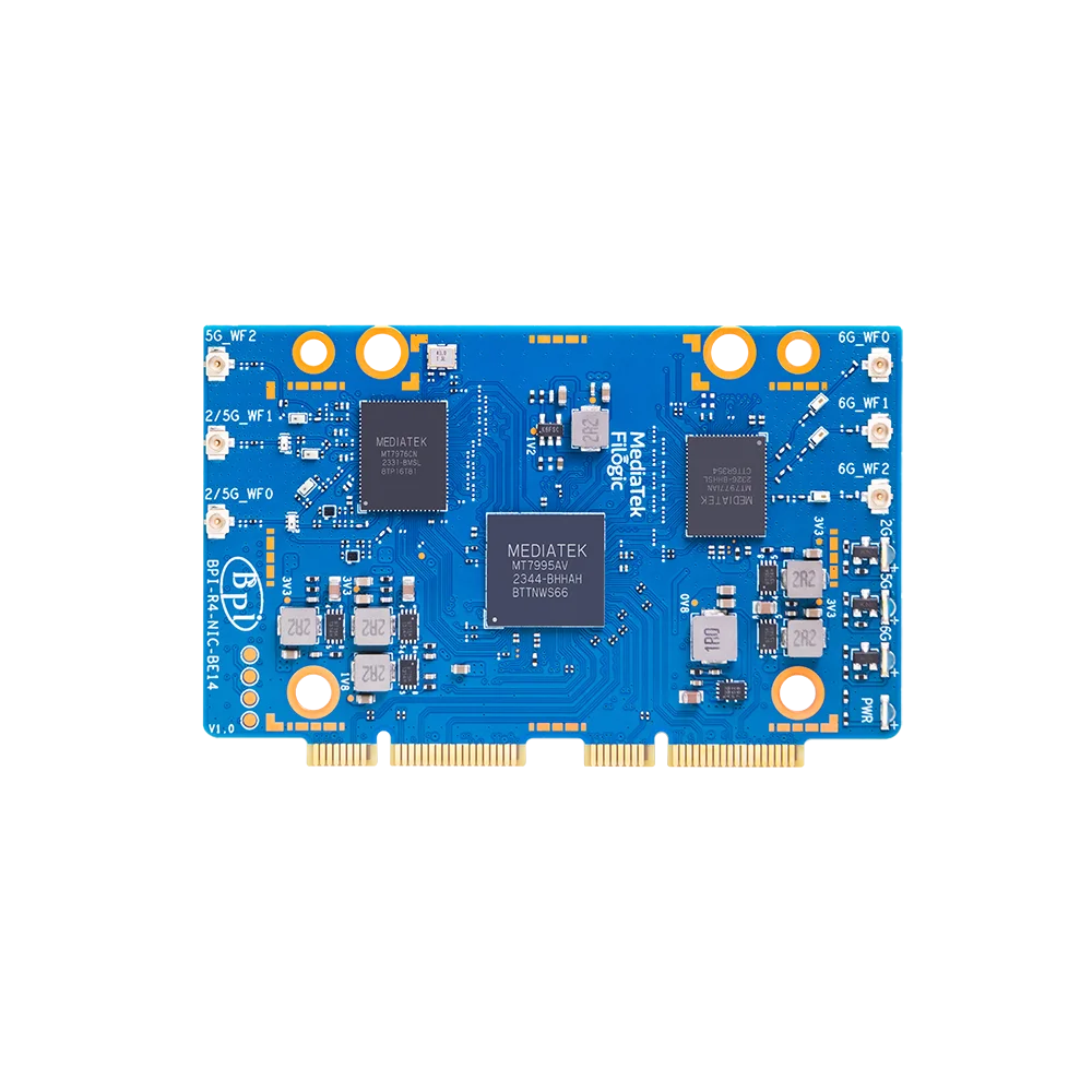 �ٳ��� ���� BPI-R4-NIC-BE14 wifi7 ��� BPI-R4 MediaTek MT7995AV Ĩ�� 2 PCIe 3.0 �������̽�, 2 ���� 6pcs ���׳� �� �׼�����