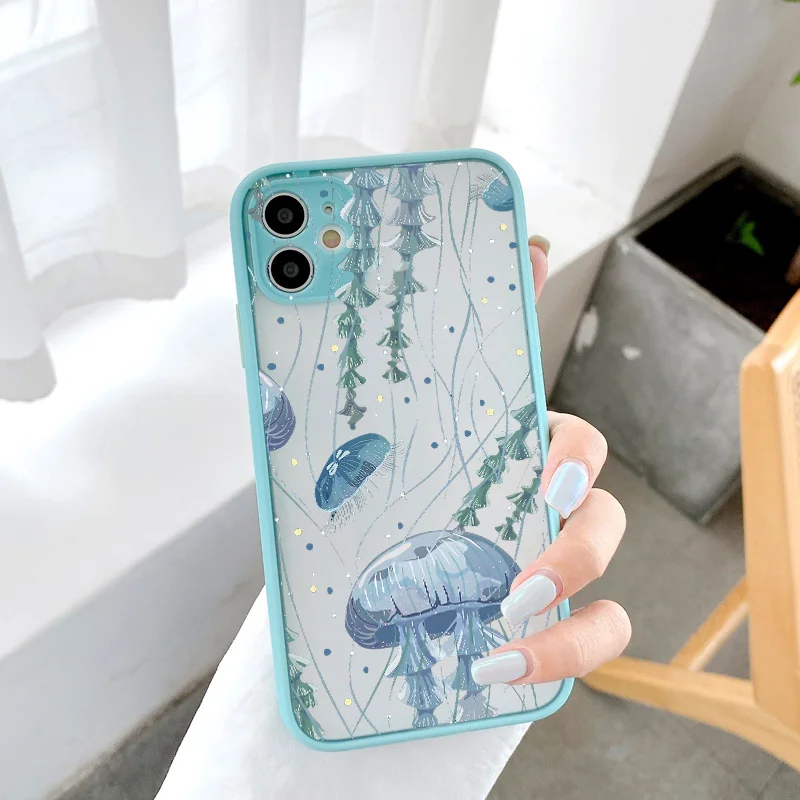 thumbnail image 1 of Cute Cartoon Jellyfishes Printed Phone Case for iPhone X XR XS 7 8 Plus SE2 12 13 mini 11 14 15 Pro Max Matte Shockproof Cover, 1 of 5