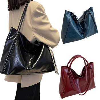 Borsa da donna grande Borsa sotto le ascelle alla moda Borsa a tracolla in morbida pelle PU di grande capacità Borsa a tracolla retrò Secchio portatile casual 1