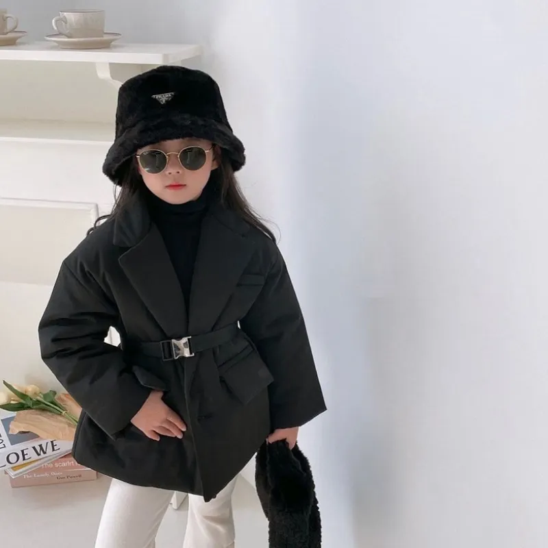 Fashion Baby Boy Girl Cotton Padded Suit Jacket Winter Child Waist Belt Coat Warm Outwear Turn Down Collar Baby Clothes 2-10Y