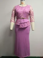 Women O Neck 3/4 Sleeve Long Maxi Dress Fashion Lace Dress 5