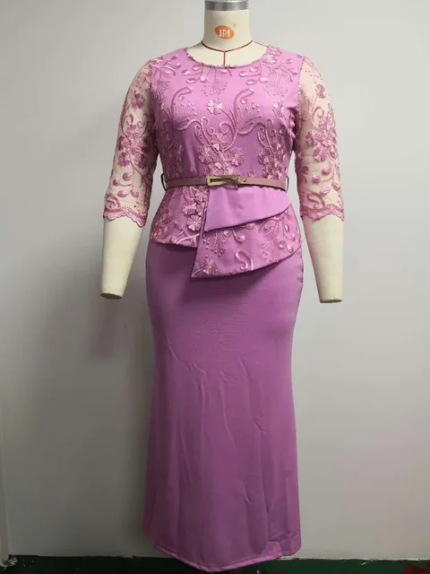 Women O Neck 3/4 Sleeve Long Maxi Dress Fashion Lace Dress 5