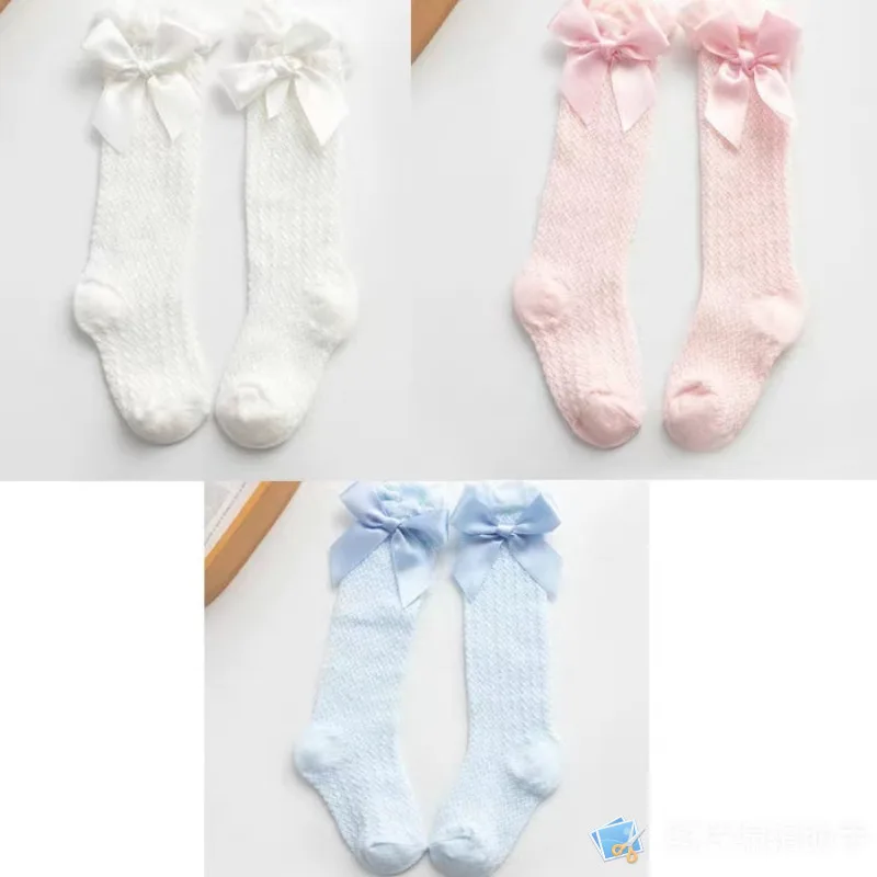 3 Pair Baby Girl Socks Cute Big Bows Soft Cotton Elastic Solid Color