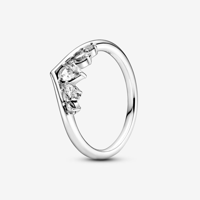 Sterling Silver Rings For Women Original Tiara Heart Wishbone Engagement Rose Gold Wedding Stacking Ring Crystals Jewelry