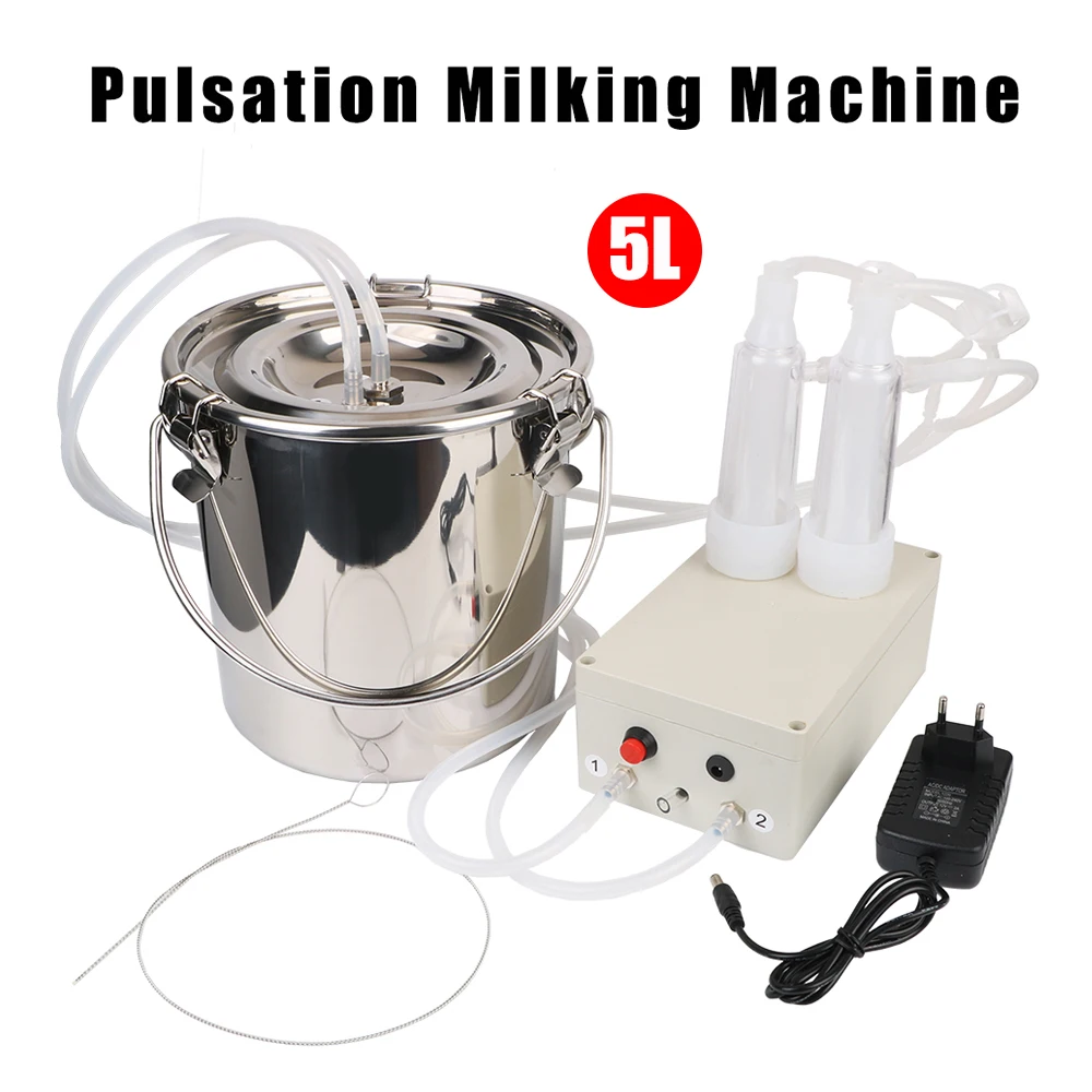 

5L Milking Machine Pasture Breeding Equipments Automatic Electric Pulsating Bucket Milker for Farm Cows Goats Sheep Vacuum Pump