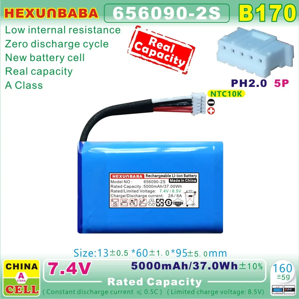 656090-2S 136095 7.4V 5000mAh 37Wh NTC Polymer Li-Ion Battery for