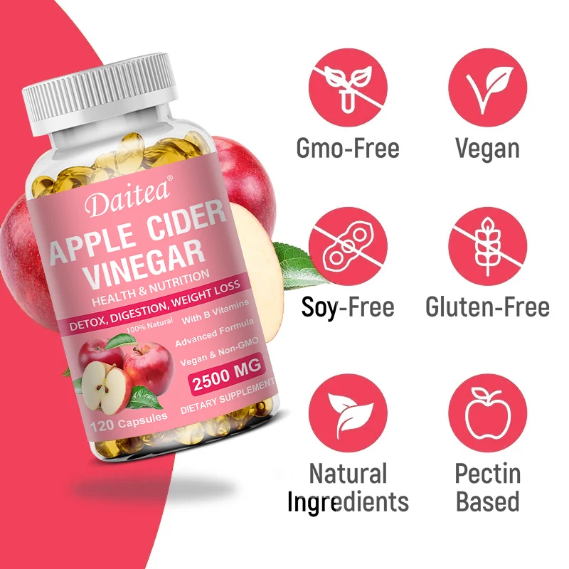 Daitea Organic Apple Cider Vinegar Capsules Healthy Weight Management Digestion Detox Immune Soothes Gas Bloating Capsule Slimming Cleanse Apple Cider Vinegar Gummies