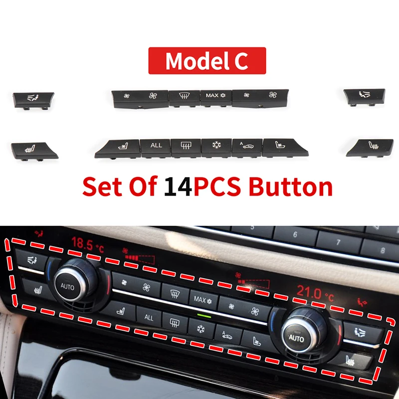 Car A/C Heater Button Key Caps Repair Kit Switch Button Cover for BMW F01 F02 F06 F07 F10 F11 F12 F13 5/6/7 Series 2010-,car air conditioner trim,air conditioner trim,car knob covers,car engine start button sticker,car engine start button,car button repair stickers,car switch repair kit