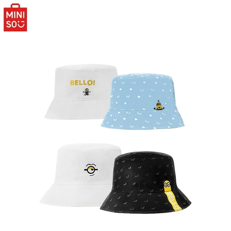 

MINISO Миньоны симпатичная мультяшная двухсторонняя Рыбацкая Шляпа Стильная и простая Солнцезащитная шляпа от солнца милые вещи для девочек