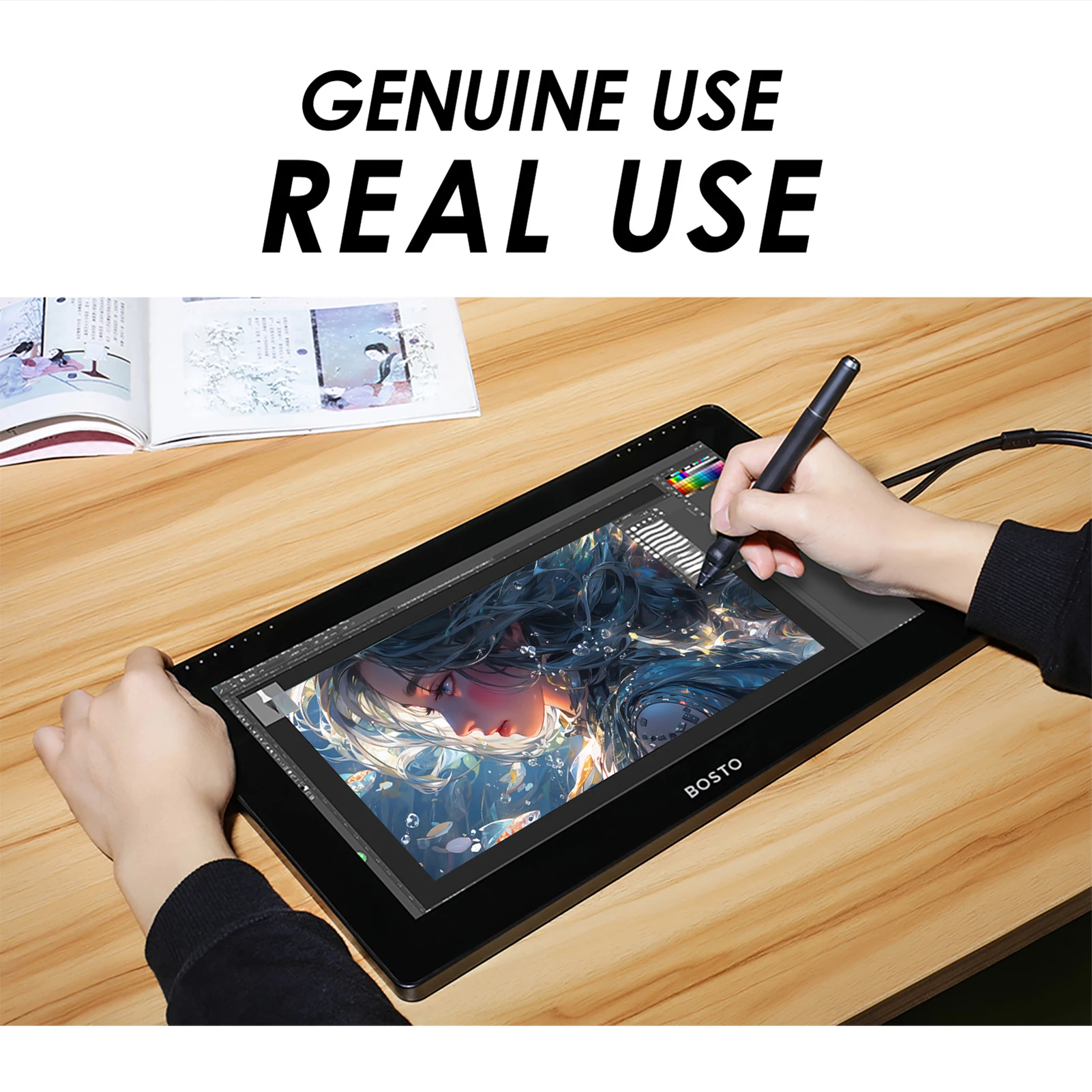 BOSTO 16HD 15.6 Inch IPS Graphics Drawing Tablet 1920*1080 Monitor 16K Pressure Level w/ Rechargeable Stylus Pen/ 20pcs Pen Nips 2