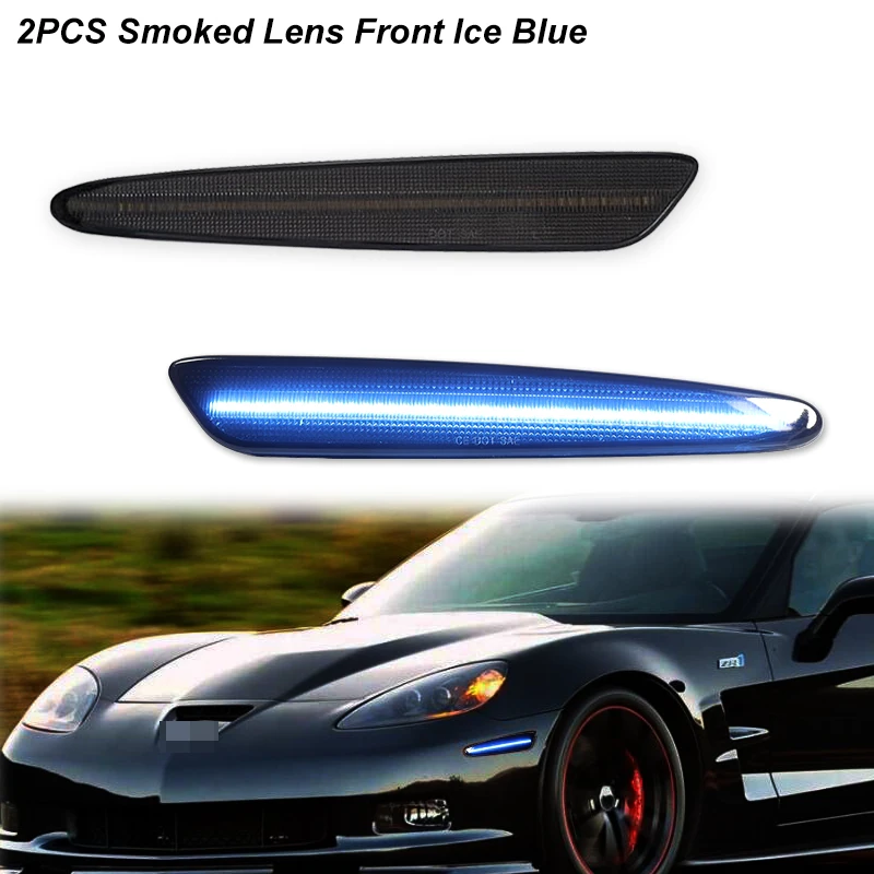 Gsdmsye LED Side Marker Lights For Chevrolet Corvette C6 2005-2013 - Smoked Lens White LED Lamps