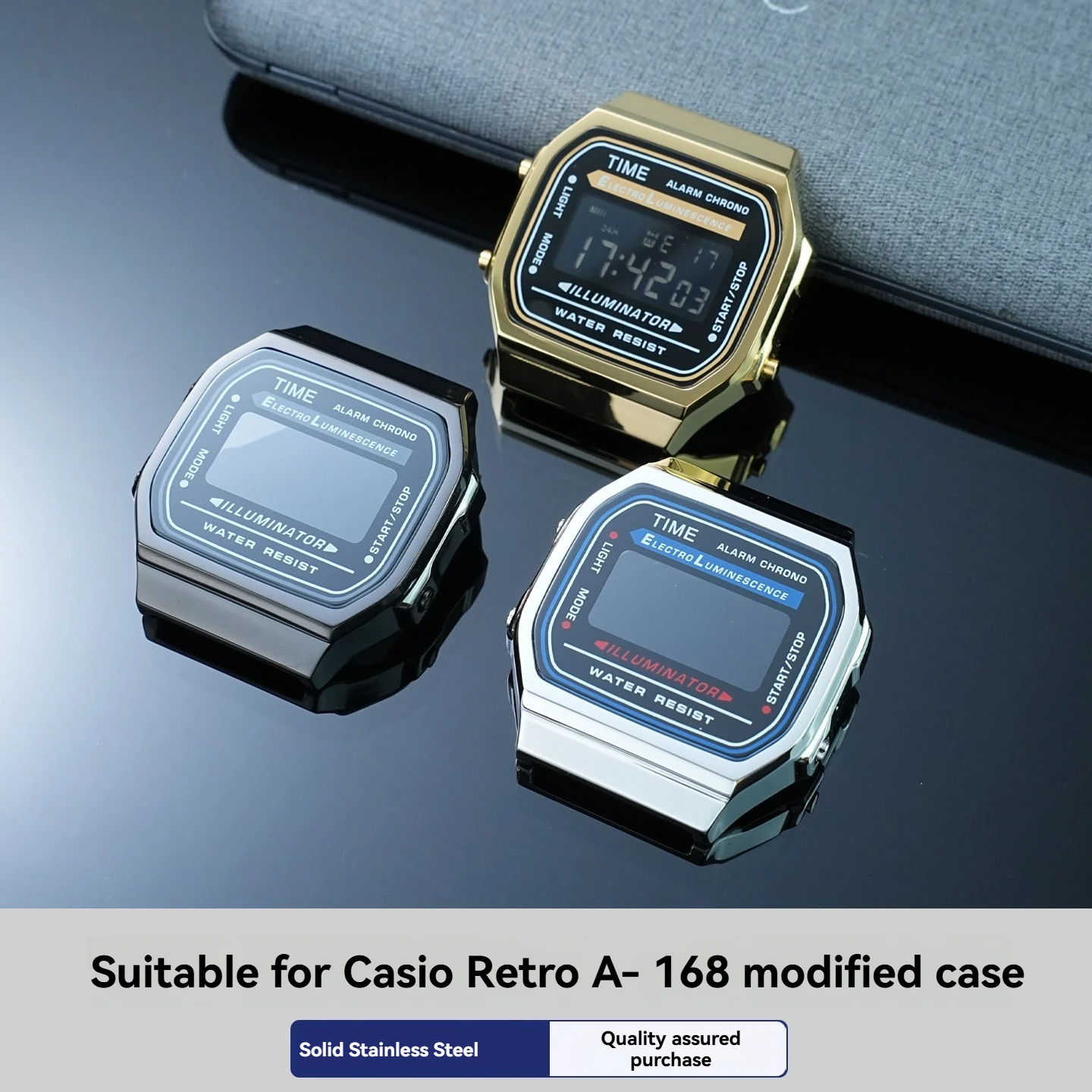 Premium Stainless Steel Watch Case Mod Kit with Glass Waterproof Ring and Screws - Full Metal Replacement Accessories