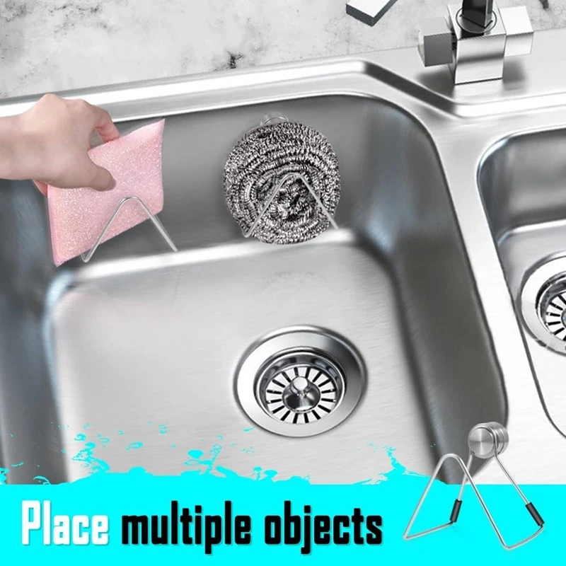 Magnetic Sponge Holder for Kitchen Sink Caddy Stainless Steel No Drilling with Adhesives Waterproof Kitchen Accessories 5