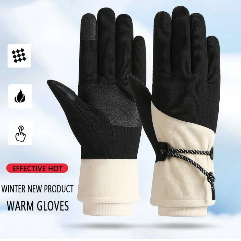 

Зимние теплые перчатки унисекс, Нескользящие флисовые ветрозащитные модные перчатки с разрезом на шнурке для сенсорных экранов для вождения на открытом воздухе