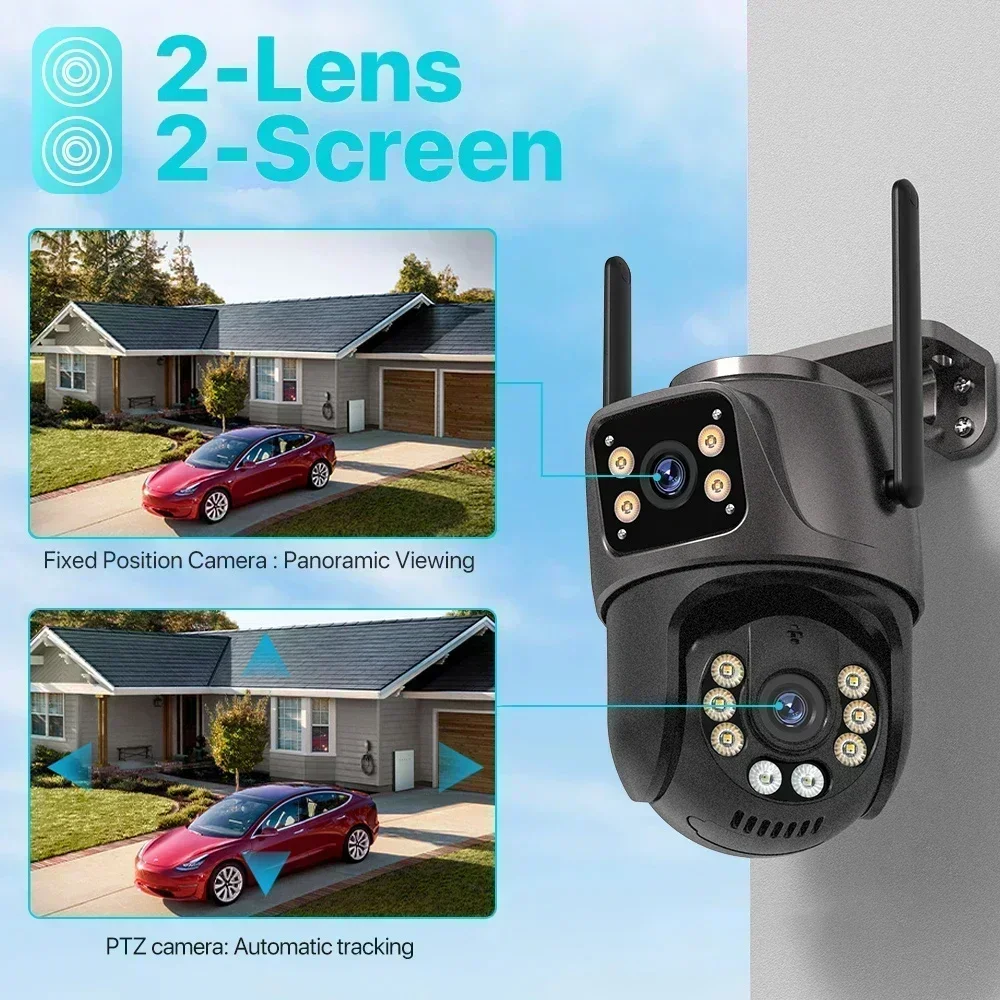 PEGATAH 4K Dual-Lens Outdoor PTZ Camera with AI Auto Tracking, 8MP HD Wi-Fi IP CCTV, Dual Screen, Two-Way Audio, iCSee P2P 3
