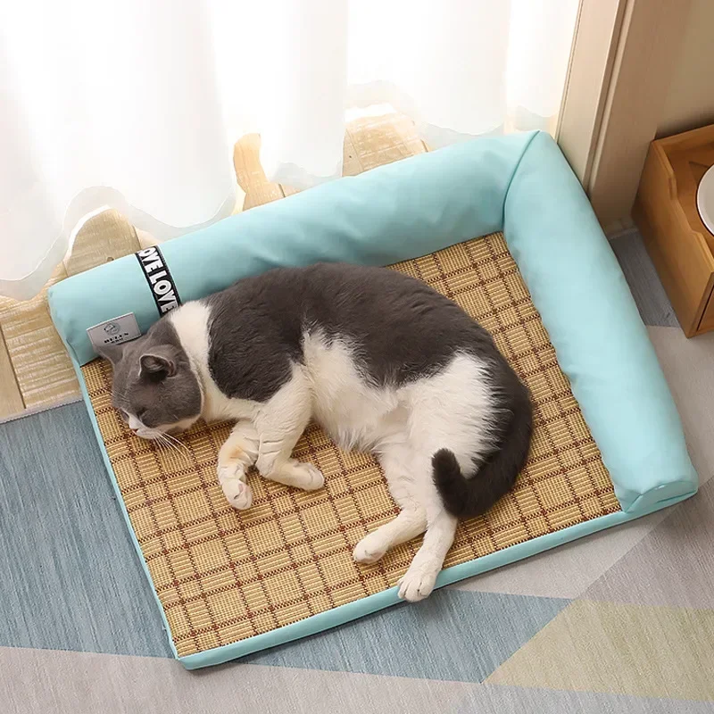 

Summer Dog Bed Cat Cushion Puppy Sleep Nest for Small Medium Large Dog Cat Ice Silk Cool Mat Pet Kennel Cooling Rattan Matress