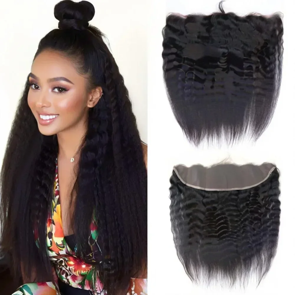 High-quality 10A Brazilian Raw Hair Kinky Straight Closure,13x4 Transparent Lace Frontal Remy Hair Extensions for Women.
