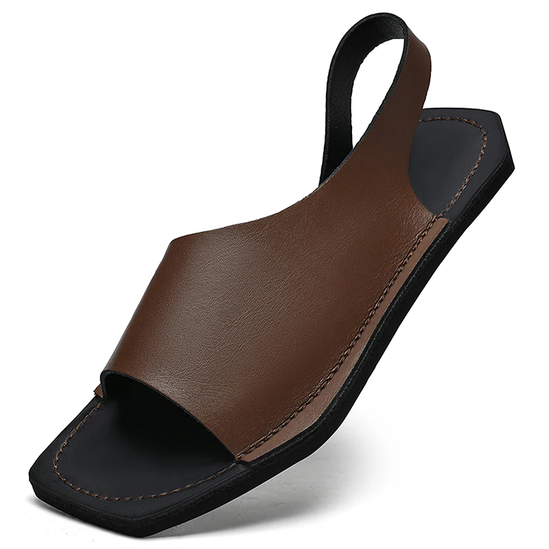 Designer Leather Sandals For Men Casual Summer Beach Slides_voghion.com