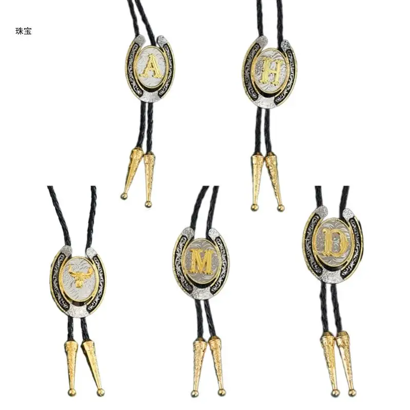 

X5QE Deer Head Shoestring Necktie Bolo Tie Cowboy Necktie Western Necklace
