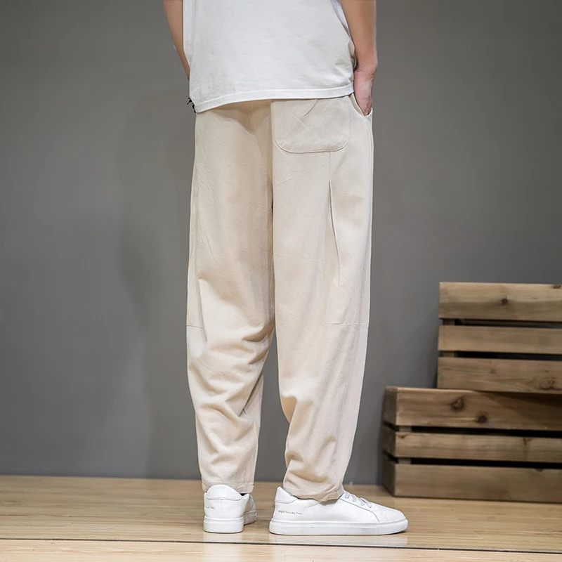 Linen Pants Men Cotton Pants Men Harem Pants Spring Cotton Linen Pants Men Elastic Waist Casual Harem Pant Loose Sweatpants Traditional Chinese Trousers