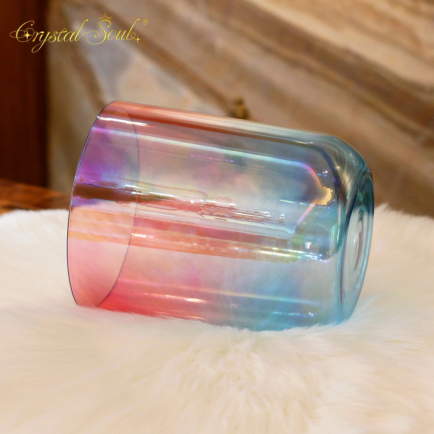 CrystalSoul 432Hz Rose Pink Gradient Aurora Alchemy Crystal singing Bowl with accessories