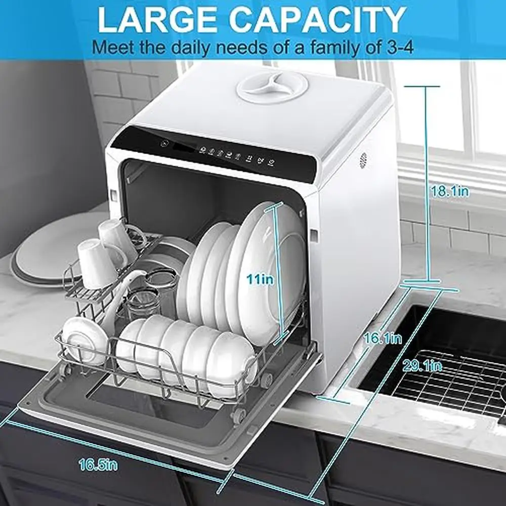 Compact Countertop Dishwasher 5L Water Tank Dual Spray Arm Anti Leakage Easy Use Multi-Purpose Dry Function  Kitchen 5