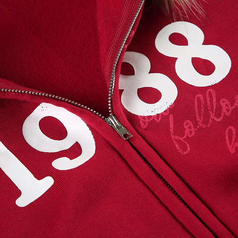 Sudadera con capucha y ribete de piel Y2K con estampado de letras rojas, abrigo con cremallera y bolsillo para mujer, ropa de calle de invierno de los 90, ropa de abrigo vintage