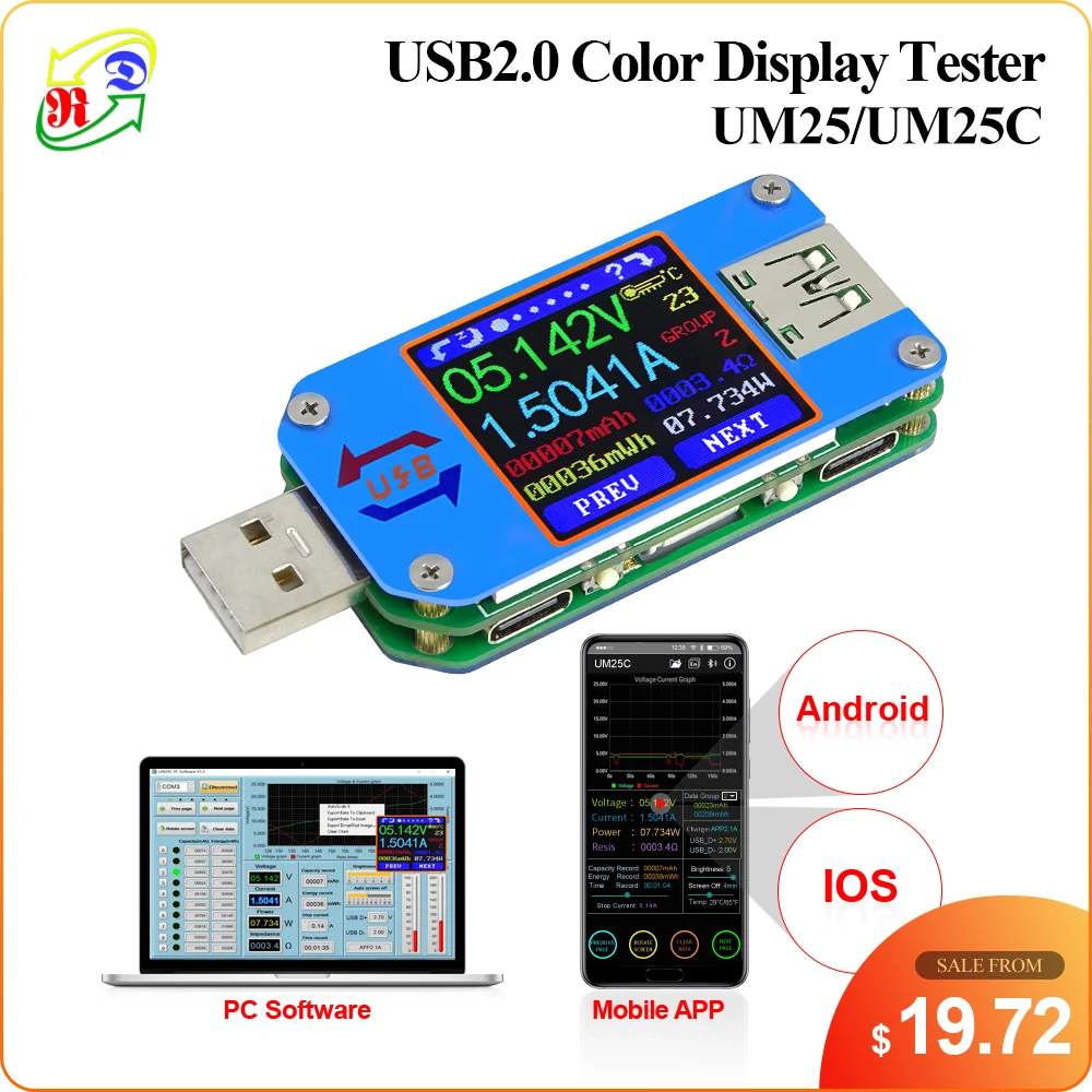 Multimeter USB Load UM25C,Type-c Current Tester USB Meter Voltage... Tester 