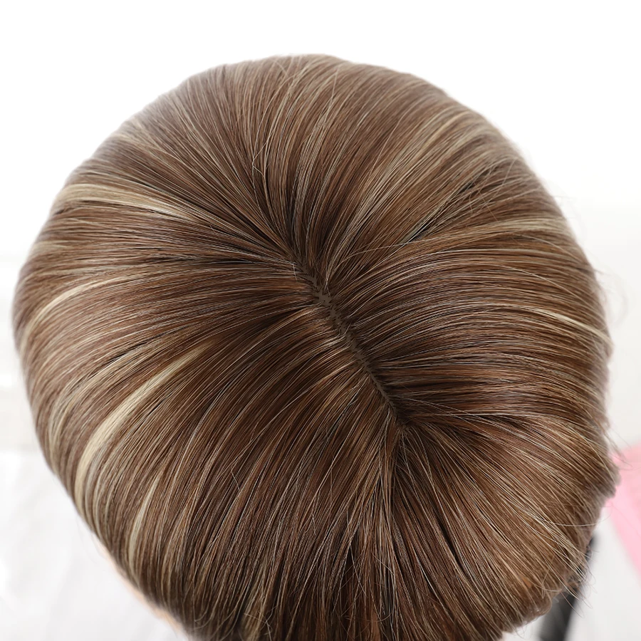 Synthetic Brown Straight Wig with Bangs Women's Brown Highlighted Straight Bangs Wig Comfortable for Party Daily Wear