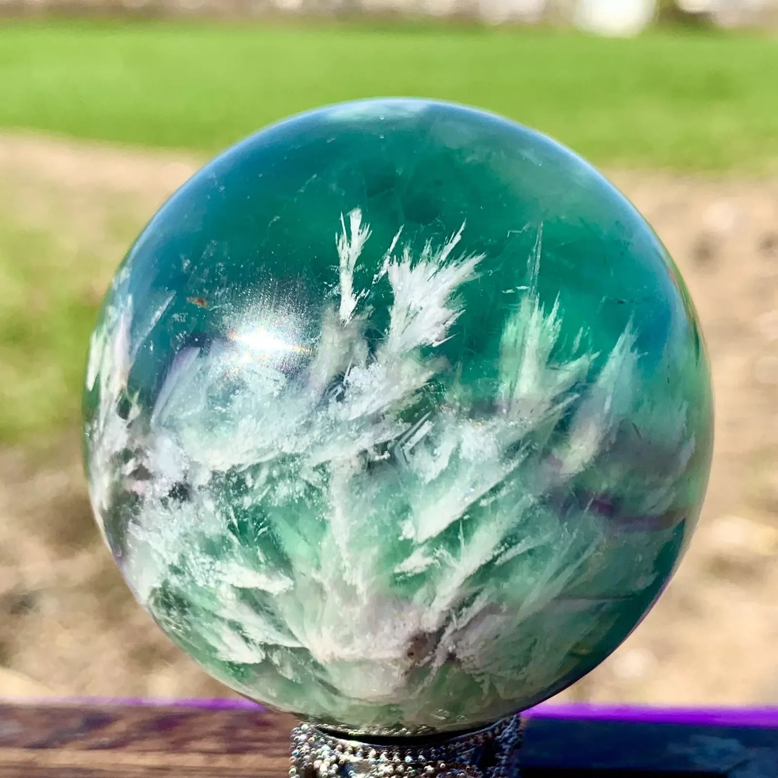 Rare Natural Snowflake Feather Fluorite Ball, Quartz Crystal Energy Ball Mineral Reiki Healing Stone, Degaussing Magic Divinatio 3