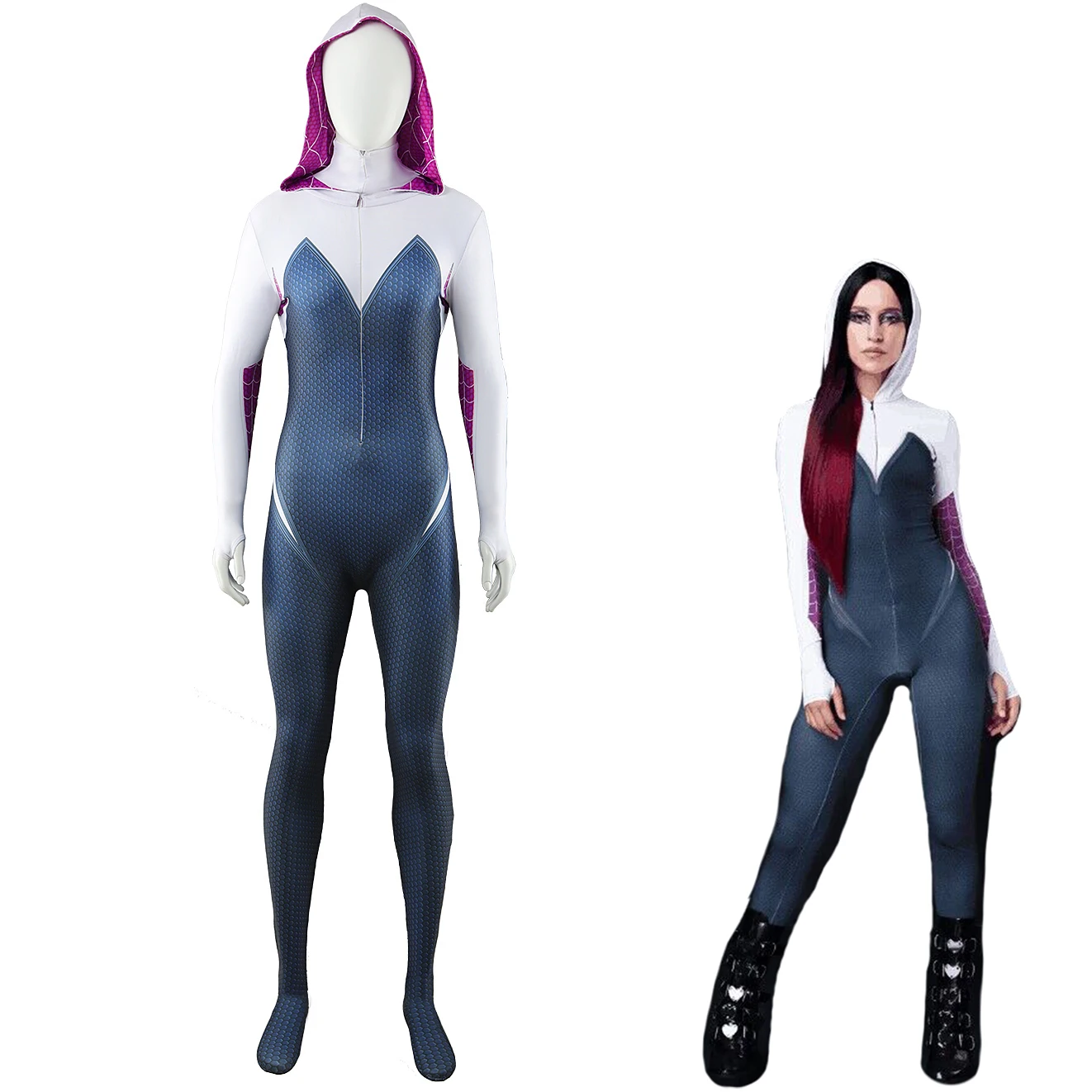 

Spider Women Gwen Stacy Cosplay Costume Spider Girls 3D Printed Spandex Superhero Zenzai Suit Halloween Costume for Adult Kids