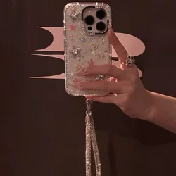 Dopamine Diamond Studded 3D Star Phone Case with Chain - iPhone 15 Plus (SMT3798 Color)