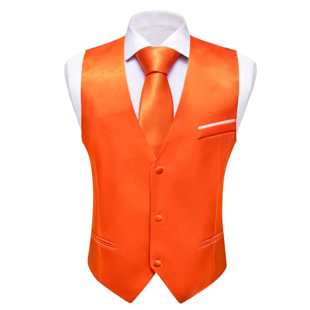 Elegant Silk Solid Vest for Men Orange Wedding Waistcoat Bowtie Tie Set Casual Formal Sleeveless Jacket Male Suit Barry Wang