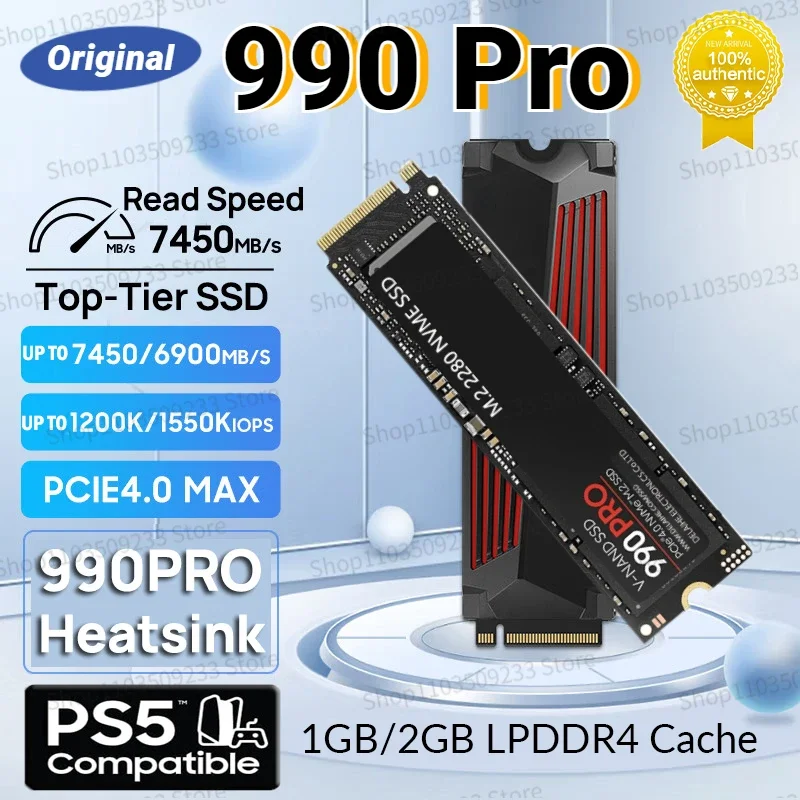 

New 990Pro 7450MB/s SSD NVMe M.2 2280 4TB 2TB 1TB Internal Solid State Hard Disk M2 PCIe 4.0x4 2280 SSD Drive for PS5 Laptop PC