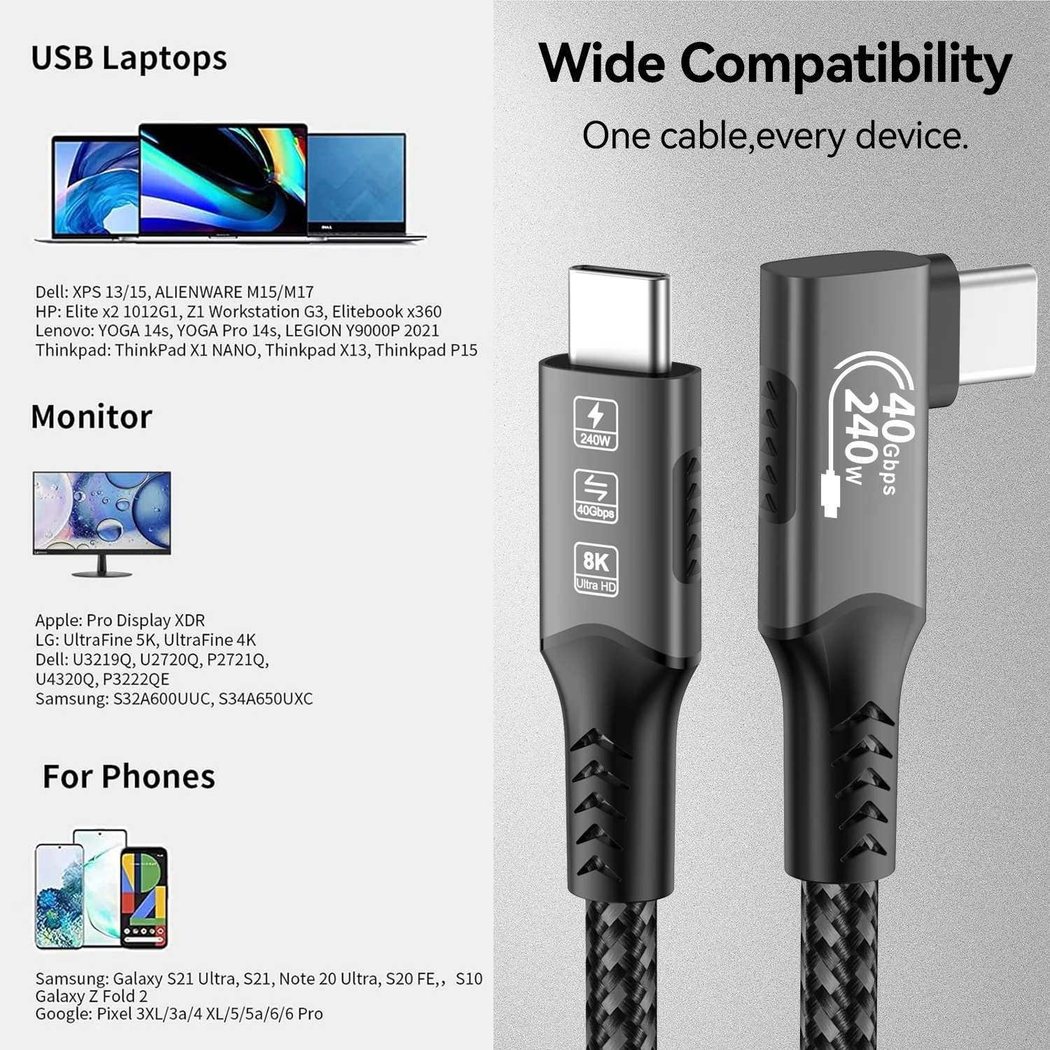 Ultra High-Speed 8K USB4 Cable with 240W Fast Charging and Data Transfer