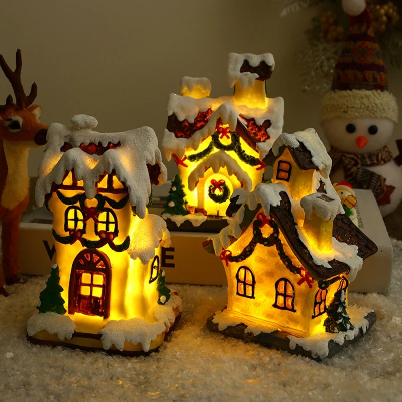 

Рождественское светящееся украшение, подарок, Светодиодный светящийся дом, украшения для рождественской елки, светодиодный маленький деревенский дом из смолы, украшения на Новый год 2024