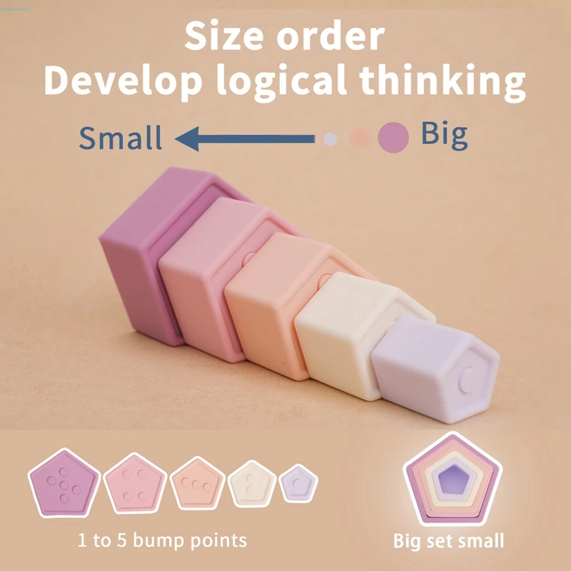 Silicone Stacking Toys Building Block Baby Teether Soft Block Folding Educational Game Toys 1Set