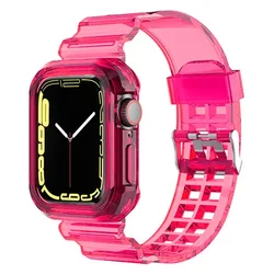 Transparent Silicone Sport Band + Protective Case for Series 10 46mm (Rose red)