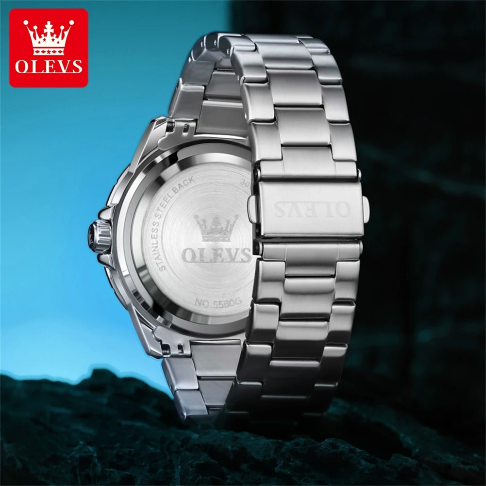 OLEVS Brand 2023 New Fashion Blue Quartz Watch for Men Stainless Steel Waterproof Luminous Dial Mens Watches Relogio Masculino