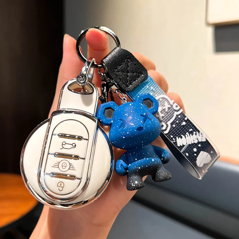 Heinmo For Cooper S Countryman F54 F55 F56 F57 F60 Key Shell Fob Key Cover Chain Rope Keychain Alloy Cooper Accessories (U SV+Red Jack - View #8