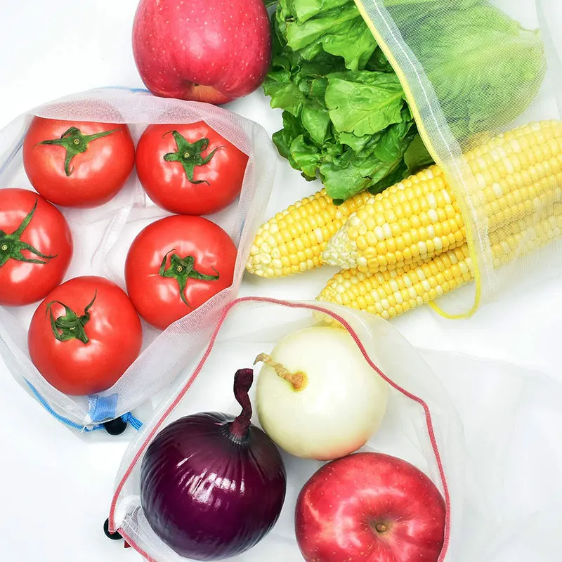 Set of 5 Eco-Friendly Reusable Mesh Produce Bags for Fruits and Vegetables