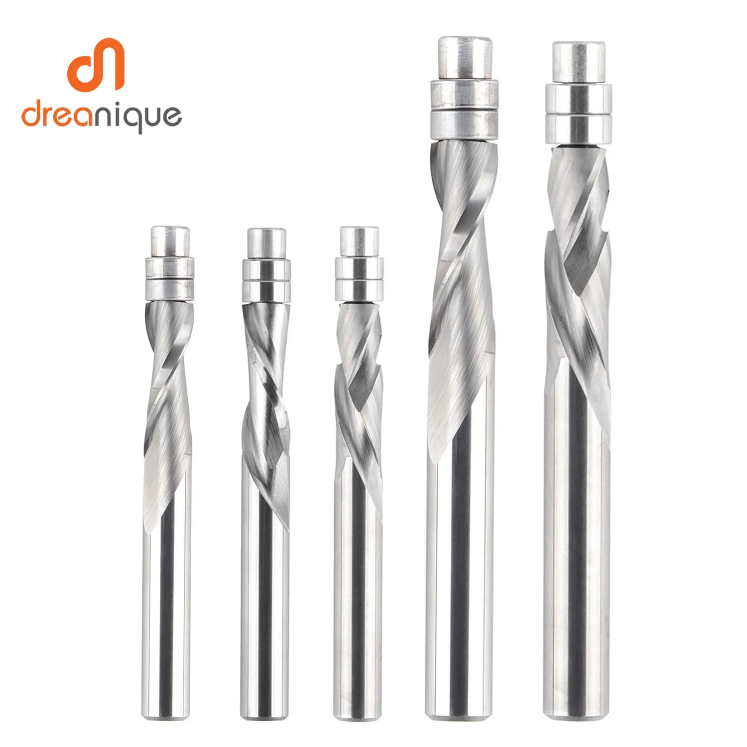 Dreanique 1pc Solid Carbide Bearing Guided 2 Flutes Flush Trim Router