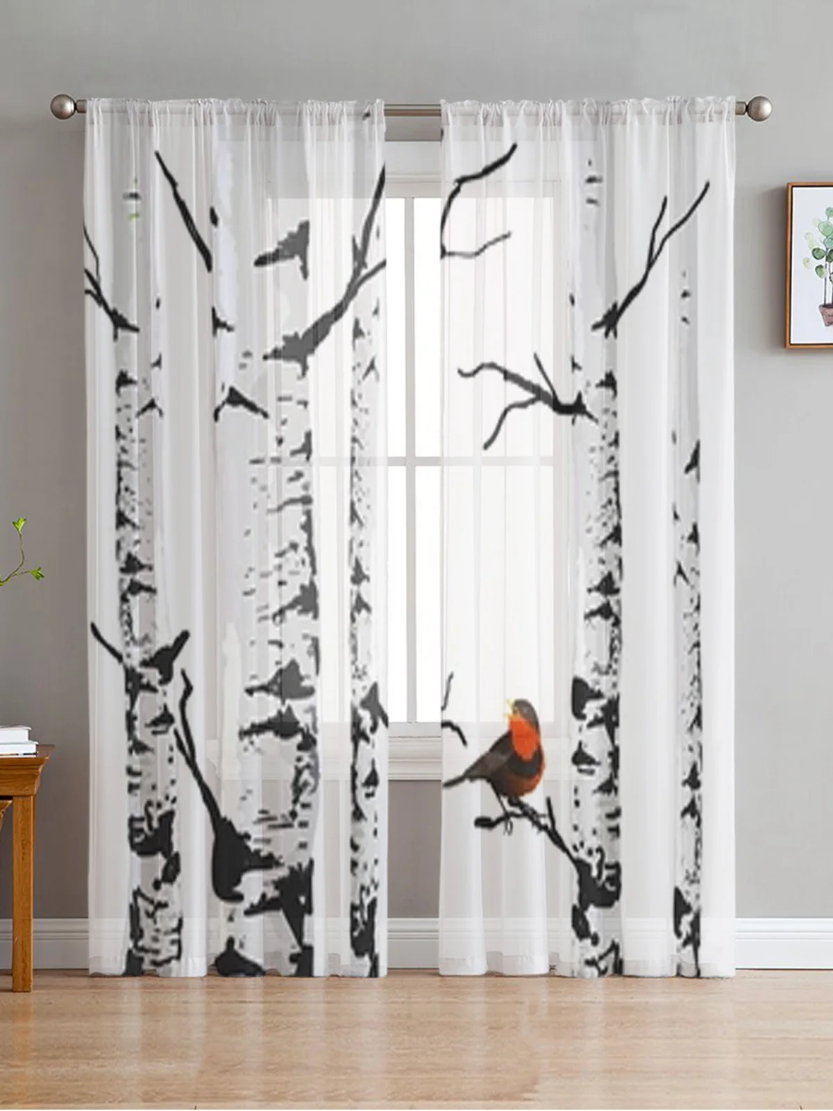 

Bird Birches Sheer Curtains Bedroom Voile Curtain Living Room Window Sheer Curtains Kitchen Tulle Drapes