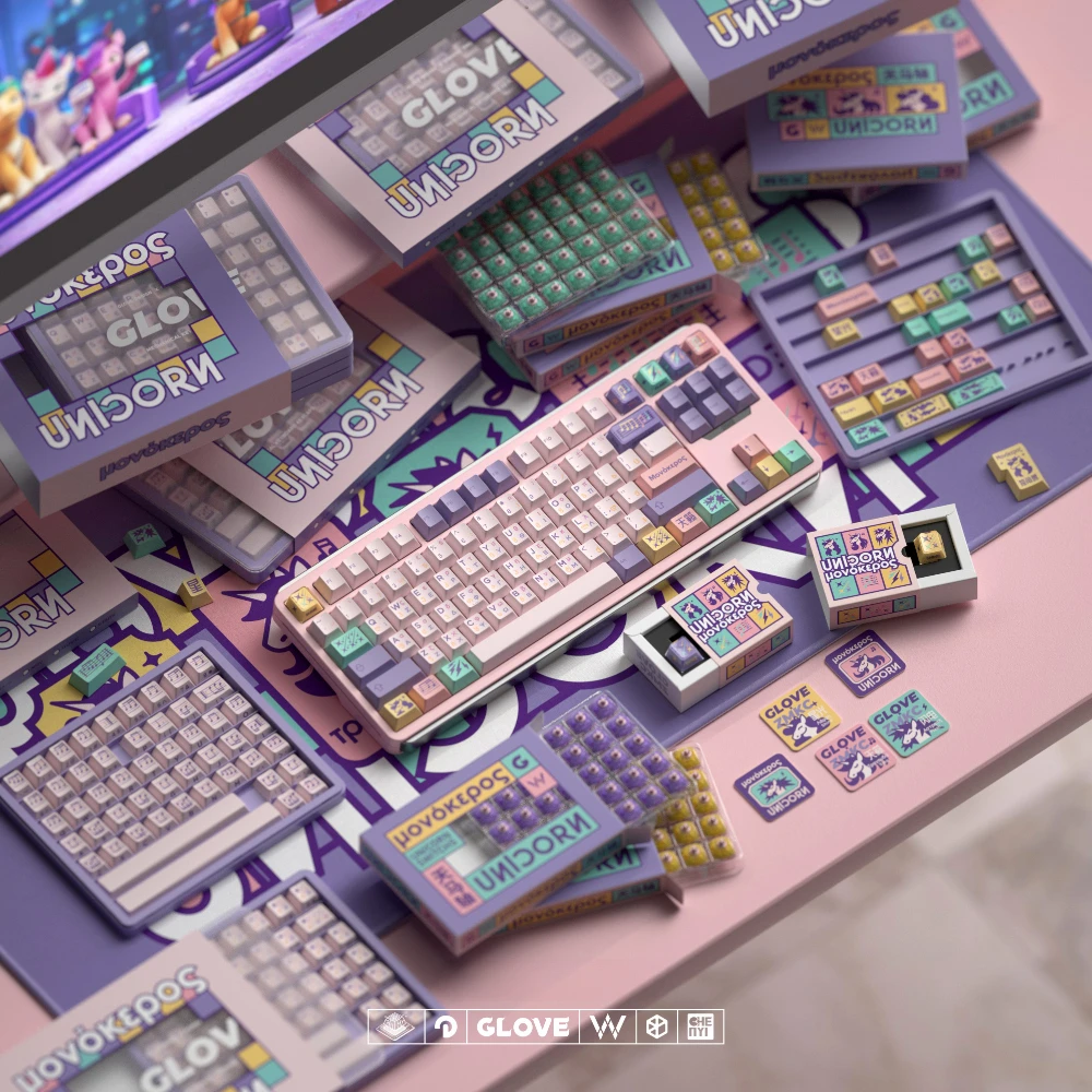 Luva Domikey Unicorn Tema Keycap Grupo Pbt Custom Cute Keyboard Cap Perfil Cereja Acessórios Teclado Mecânico - Imagem 2