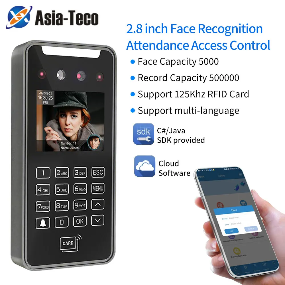 Multifunctional Tcp/Ip WIFI AI Face Time Attendance Recorder Access Control System Facial Recognition Free Software Cloud C# SDK