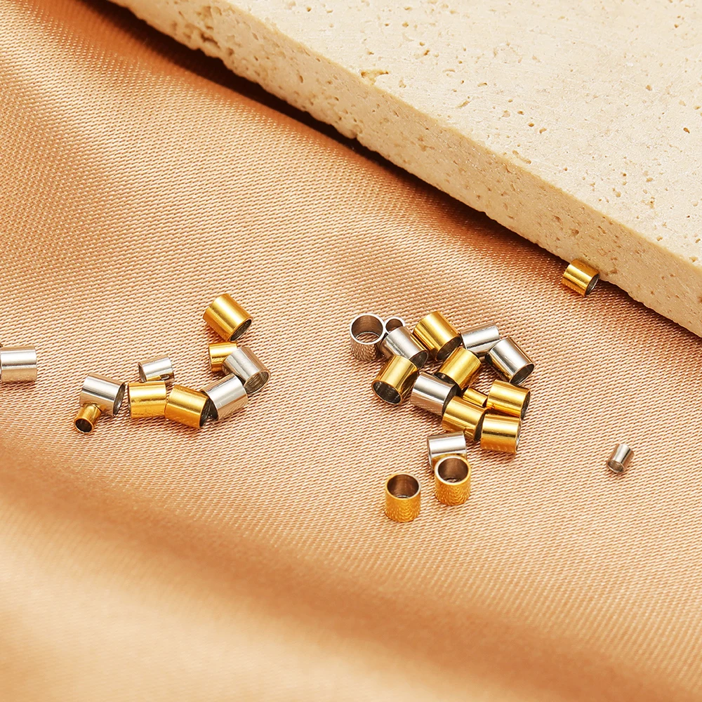 100 teile/los Edelstahl Gold Rohr Crimp End Perlen Stopper Spacer Perlen Groß für DIY Halskette Erkenntnisse Liefert Schmuck Machen – Detail 4