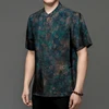 Tang Costume Shirts For Men Stand Collar Short Sleeved Print Loose Summer Satin Quality Smooth Comfortable Vintage Chemise Homme 3